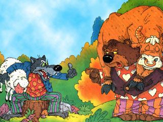 Задрал Волк в подарок Коту барана, а Медведь притащил целого быка