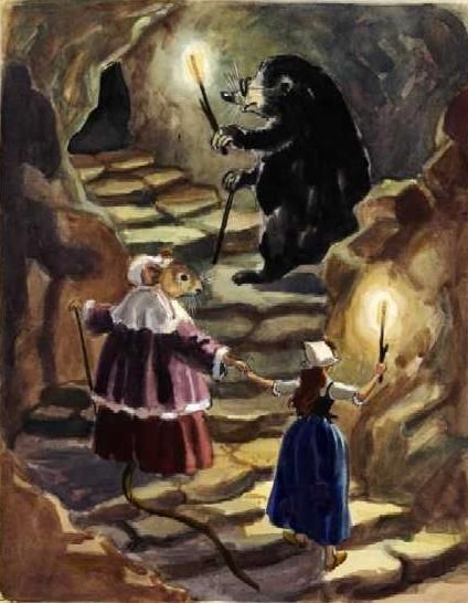 Крот освещает длинную темную галерею