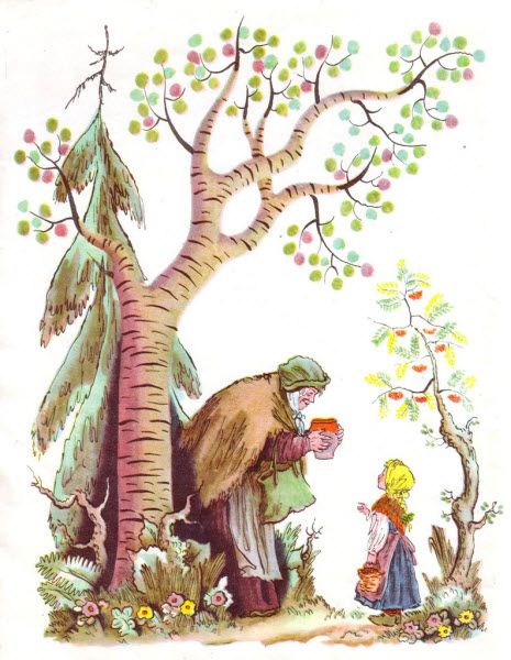 Пошла девочка в лес за ягодами и встретила там старушку