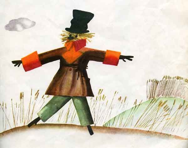 У Пугала были потёртые брюки, выцветшая куртка и сломанный цилиндр