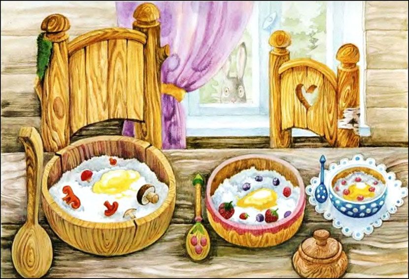 в столовой на столе три чашки с похлёбкой